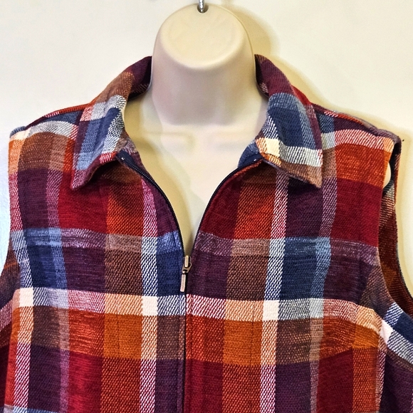 Allison Daley Red/Blue Multi-Color Plaid Sleeveless Vest, Size 18 - Picture 5 of 15